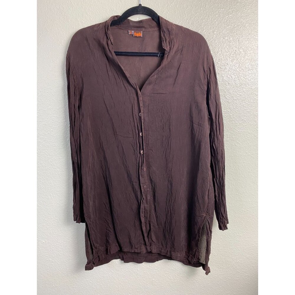Tianello Garment Dyed Womens Tunic Tops Women size Medium Dark Brown Semi Sheer‎